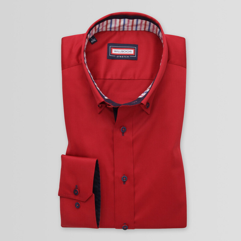 Willsoor Pánska slim fit košeľa červenej farby s kontrastnými prvkami 14981