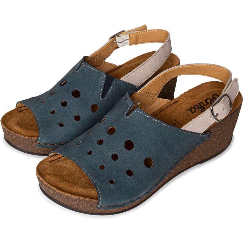 Vlnka Dámske kožené sandále na kline Valéria modrá veľkosti obuvi - dospelí 40