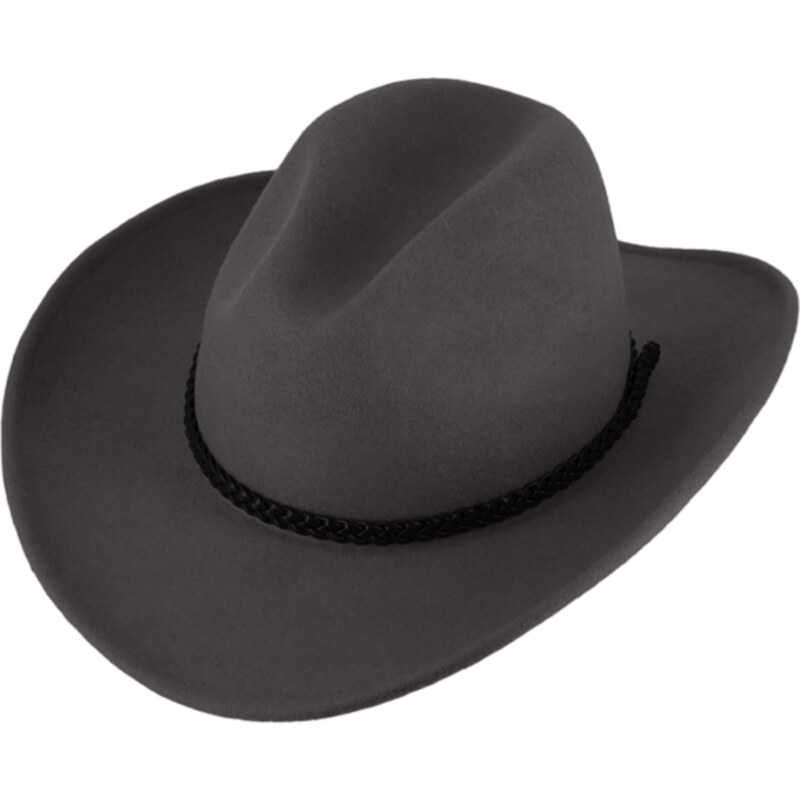 Fiebig - Headwear since 1903 Mäkký tmavo šedý klobúk v štýle western - tvárny (tvarovateľná krempa) s drôtom po okraji a koženým remienkom