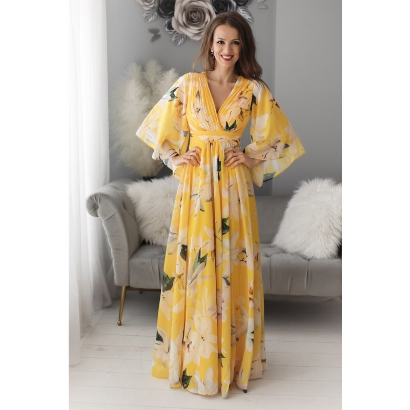 miadresses.sk Žlté kvetinové šaty s voľnými rukávmi 40924454