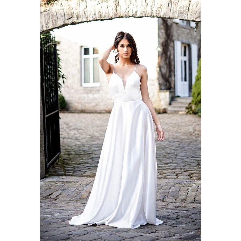 miadresses.sk Biele lesklé šaty na ramienka 40954089