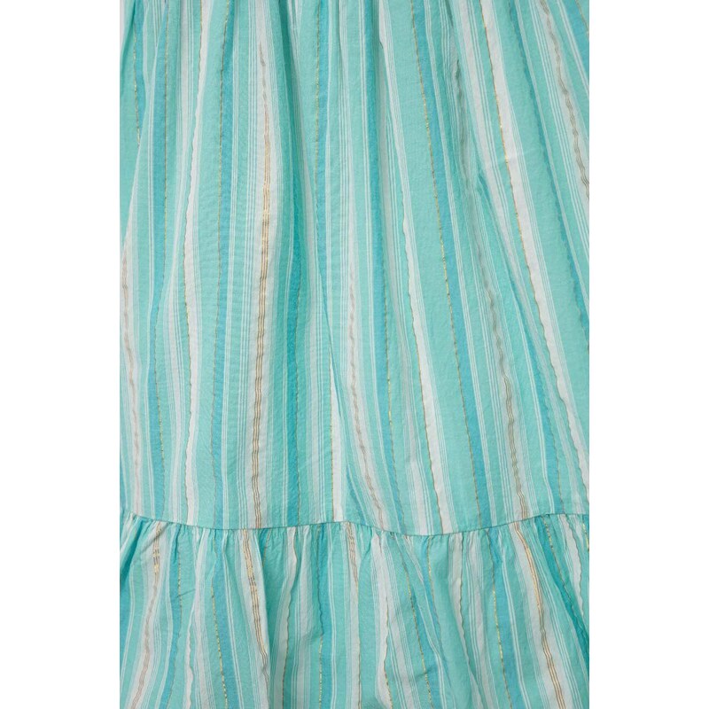 Dievčenské ľanové šaty GAP tyrkysová farba, midi, áčkový strih