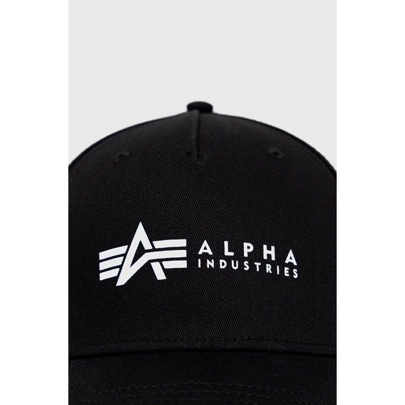 Bavlnená čiapka Alpha Industries 126912.03-Black, čierna farba, s potlačou