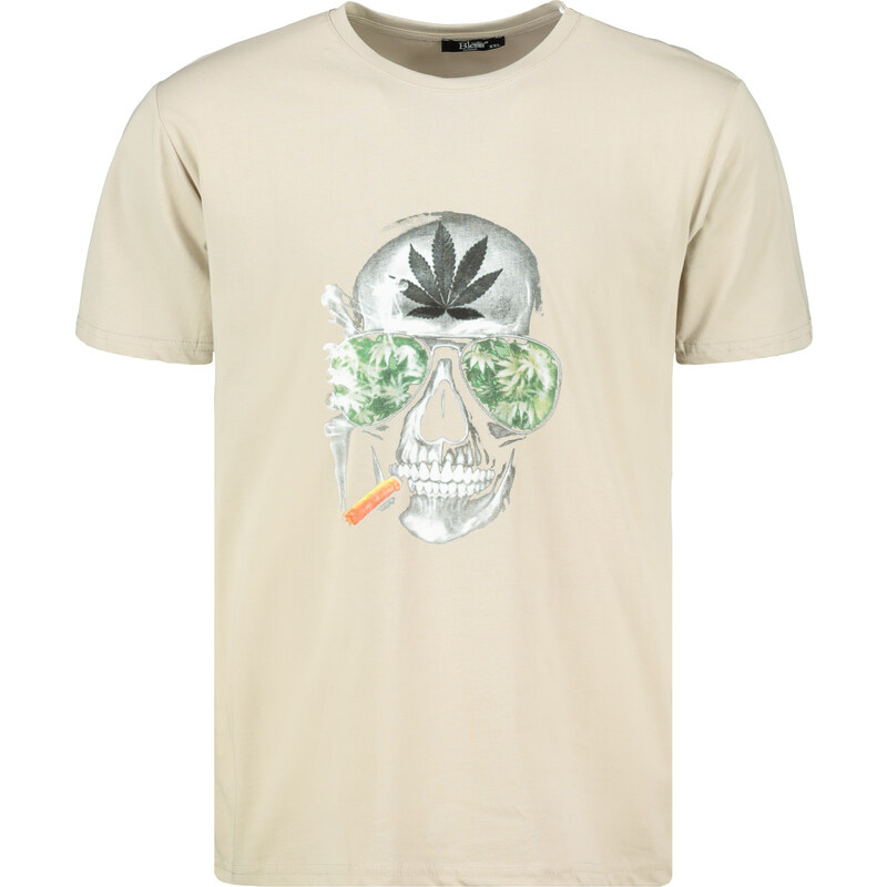 Béžové pánske bavlnené tričko s potlačou Dstreet 50672243