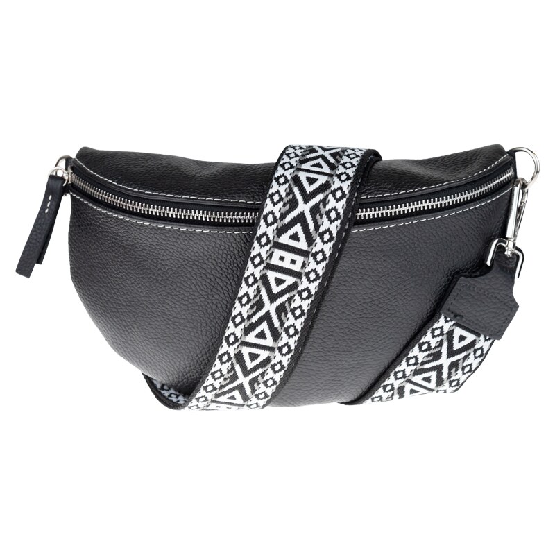 Čierna kožená talianska crossbody kabelka Reni Grande Nera s prídavným 40980245