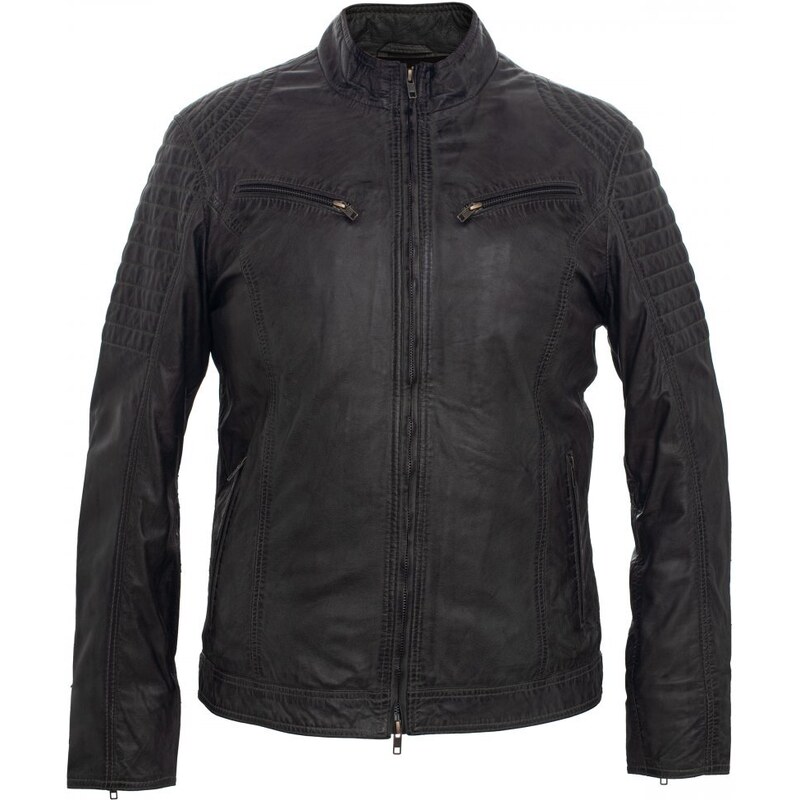 MAX Pánska kožená bunda 8066 sivá - oliva 40980712