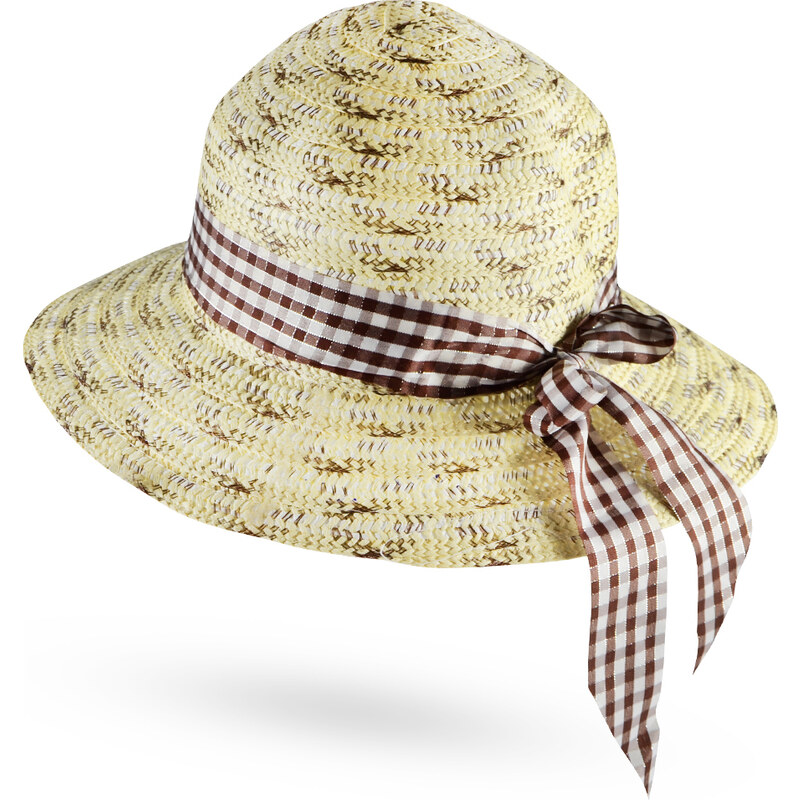 ChicStyle F99002 Dámsky slamený klobúk s mašľou, UNI, hnedý