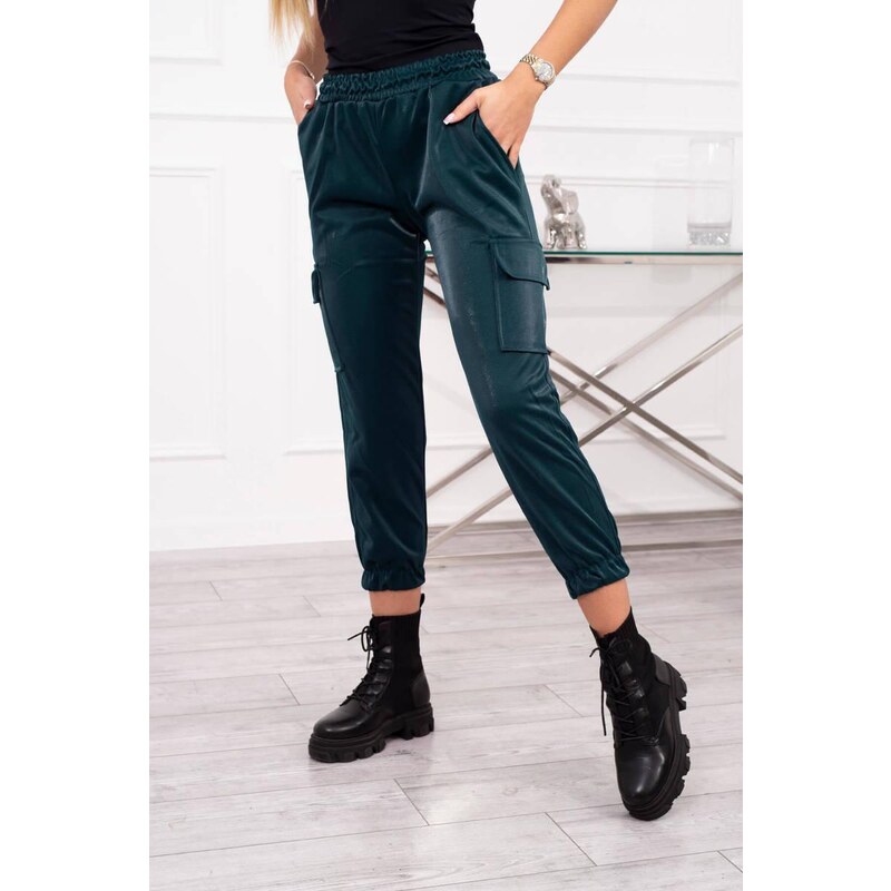 MladaModa Nohavice Cargo D4 tmavozelené 41017714