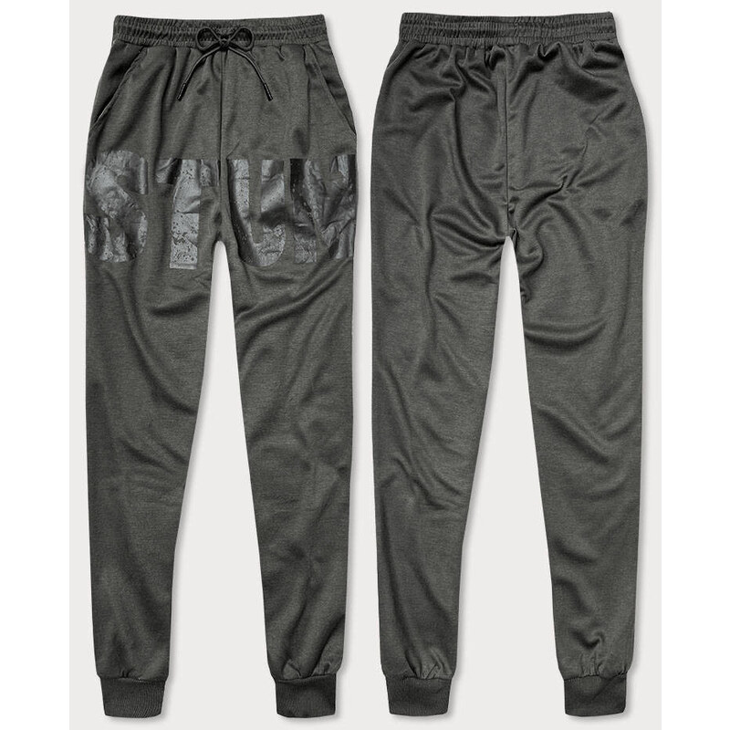 J.STYLE Tmavosivé pánske teplákové nohavice s potlačou (8K191) 41249527