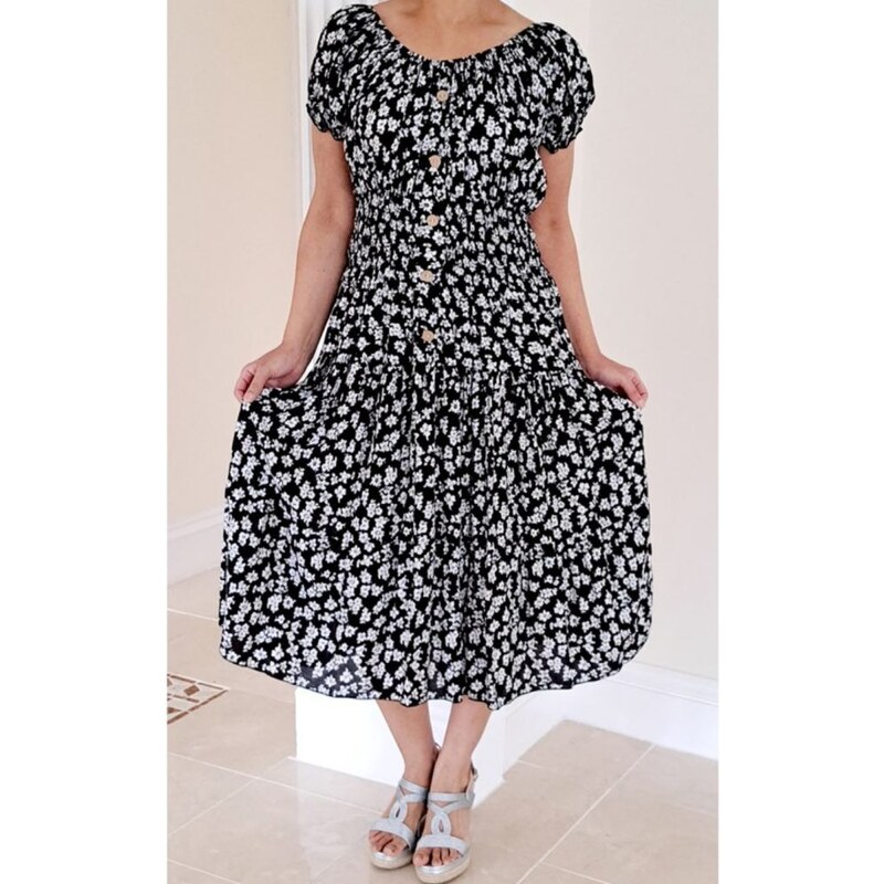 Čierne kvetinové midi šaty uni 41085780