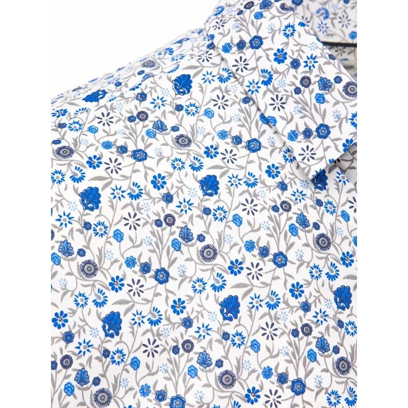 Buďchlap Krásna biela košeľa s modrým florálnym vzorom