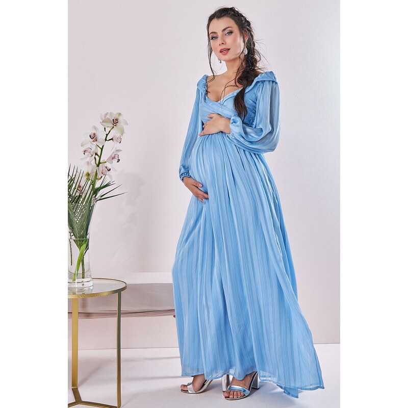 miadresses.sk Svetlomodré lesklé spoločenské šaty 34825202