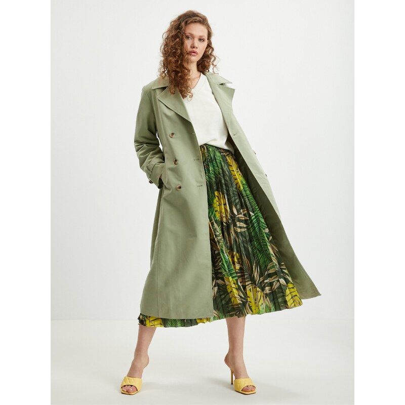 Green Ladies Patterned Pleated Midi Skirt Guess Abel - Women