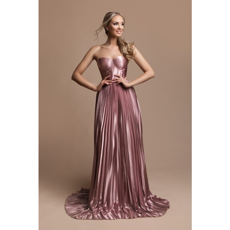 miadresses.sk Ružové spoločenské šaty s plisovanou sukňou 41127154