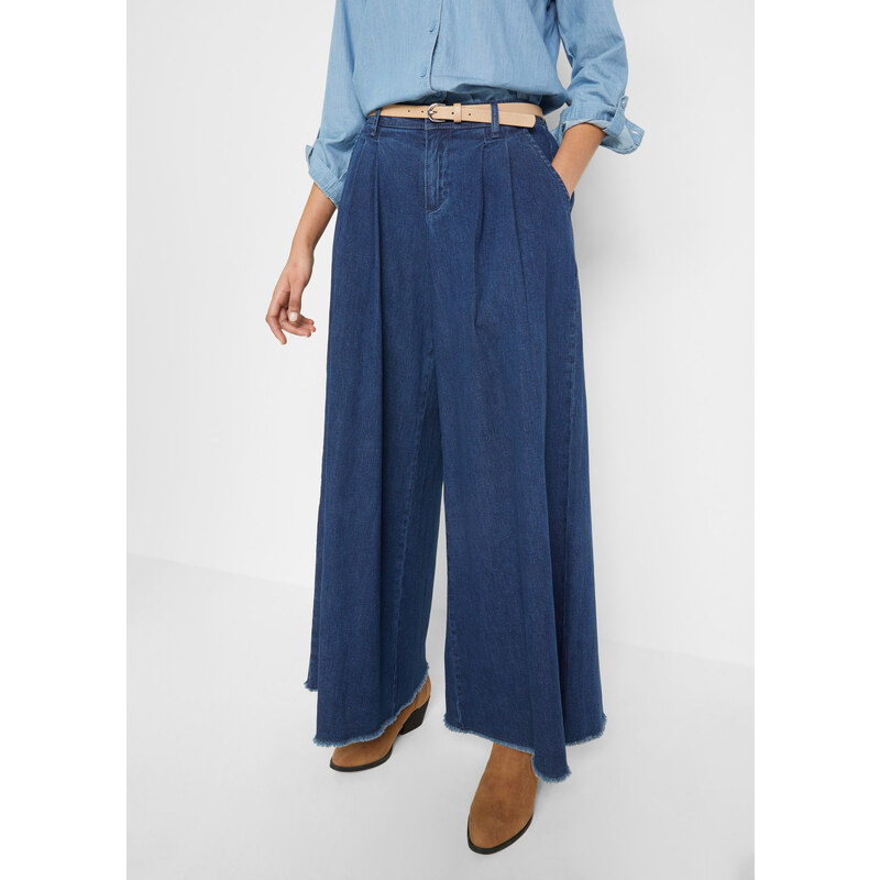 bonprix Džínosvá nohavicová sukňa, Wide Leg, farba modrá 49696849