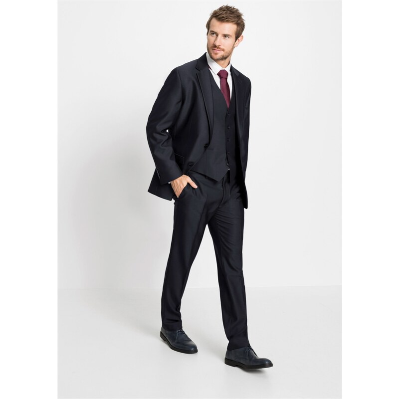 bonprix 4-dielny Oblek: sako, nohavice, vesta, kravata, farba čierna, rozm. 48