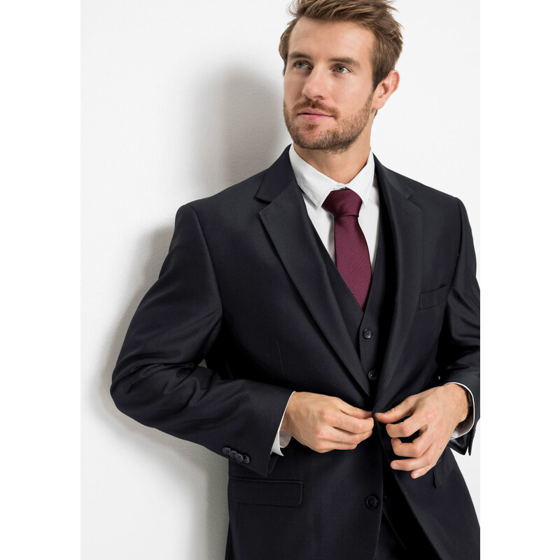 bonprix 4-dielny Oblek: sako, nohavice, vesta, kravata, farba čierna, rozm. 48