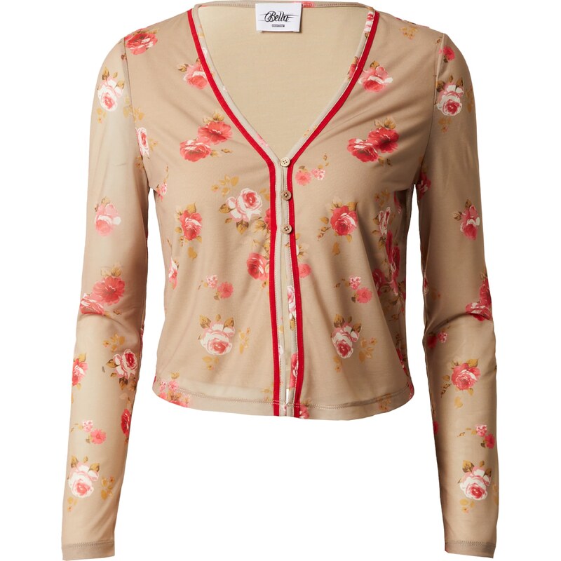 Bella x ABOUT YOU Kardigán Sarah tmavobéžová / olivová / červená 65868348