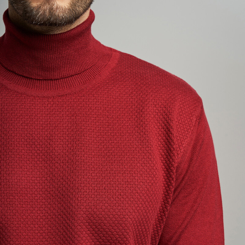 Willsoor Pánsky bordový sveter s rolákom a jemným vzorom 14908