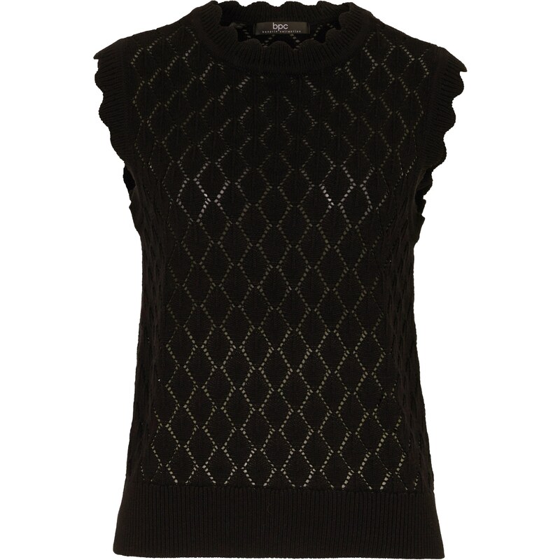 bonprix Pletená vesta z bavlneného mixu, ažúrová, farba čierna 44815152