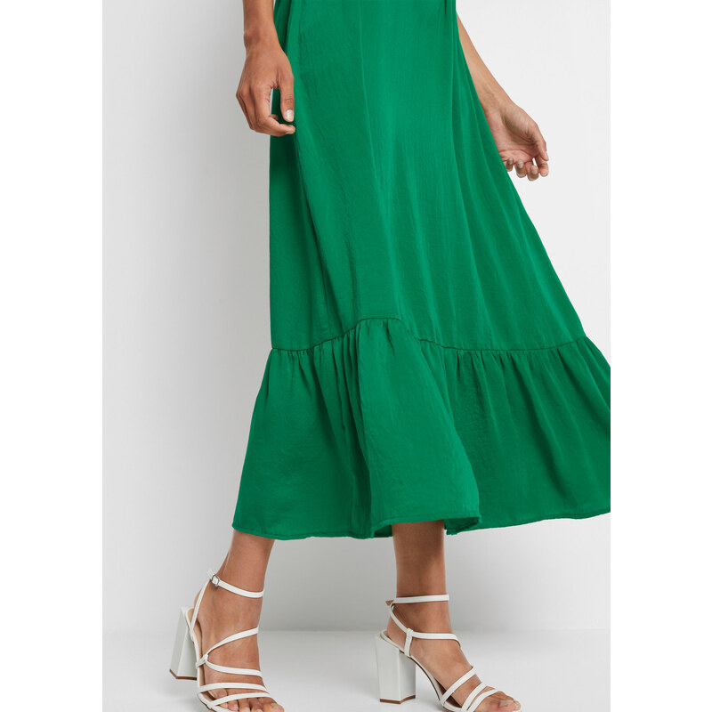 bonprix Maxi šaty zo saténu, farba zelená, rozm. 40