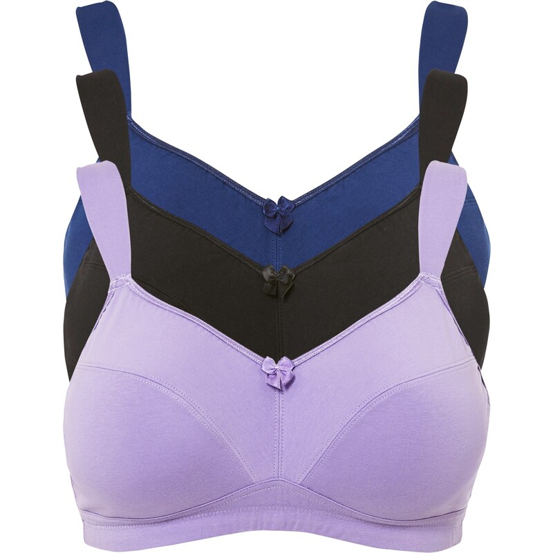 bonprix Podprsenka bez kostíc, bavlna (3 ks), farba fialová 60135233