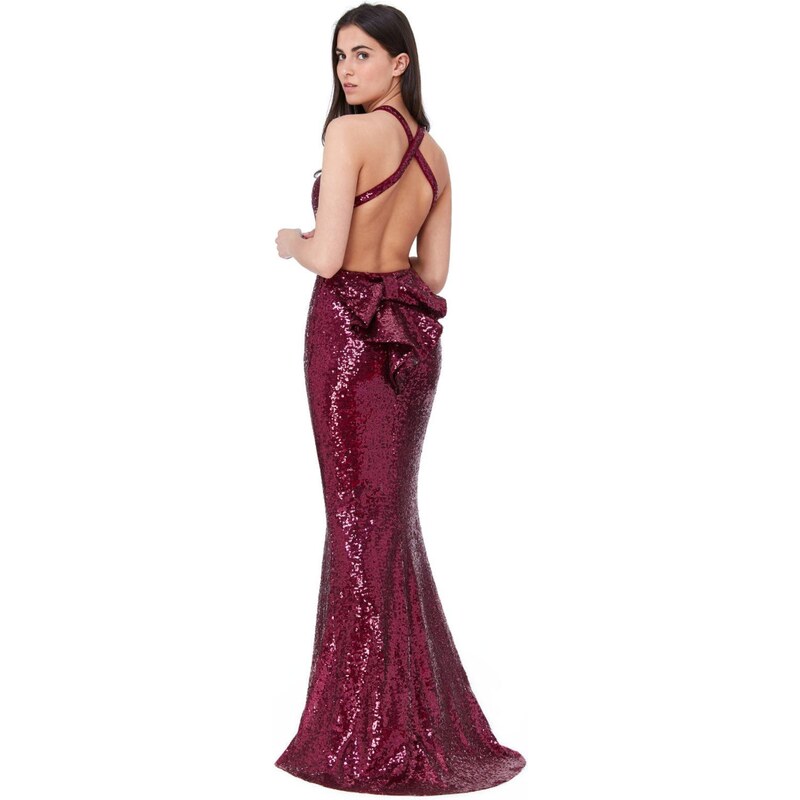 miadresses.sk Bordové spoločenské šaty s mašľou 41337553