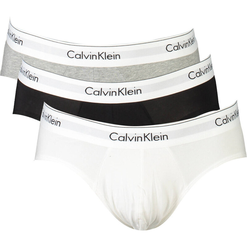 Calvin Klein PÁNSKE SLIPY - 3 PACK COTTON STRETCH Biela - Sivá - Čierna
