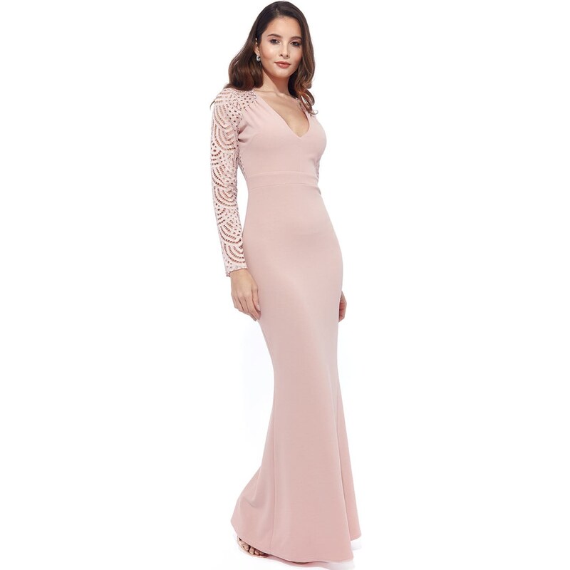 miadresses.sk Staroružové priliehavé šaty s krajkovanými rukávmi 41369586