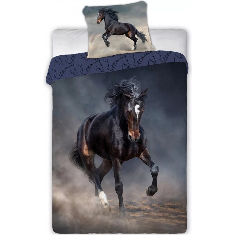 Faro Bavlnené posteľné obliečky Čierny žrebec Tornádo - 100% bavlna - 70 x 90 cm + 140 x 200 cm