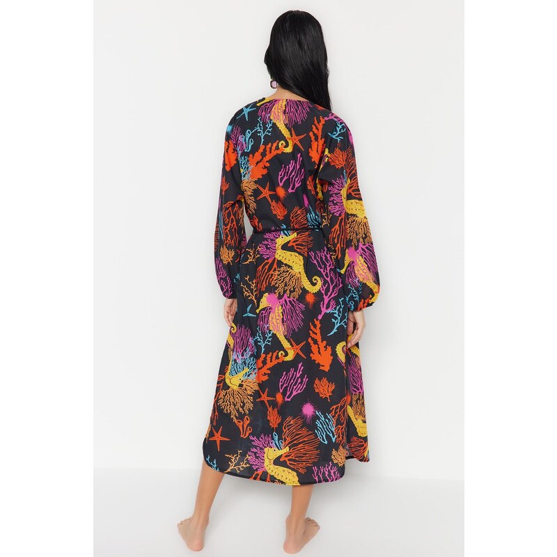 Trendyol Collection Podvodné vzorované maxi tkané 100% bavlnené kimono a kaftan