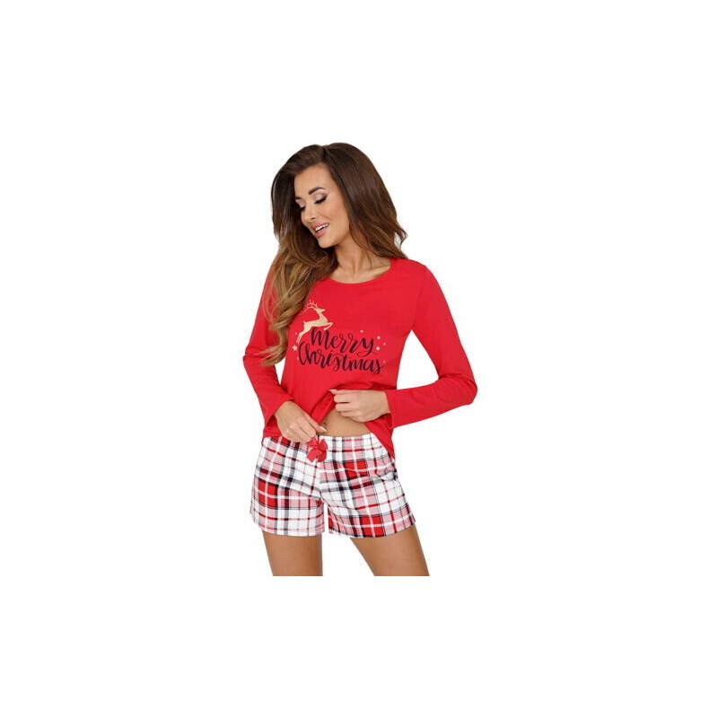 Donna Vianočné dámske bavlnené pyžamo krátke Merry červené, Farba červená