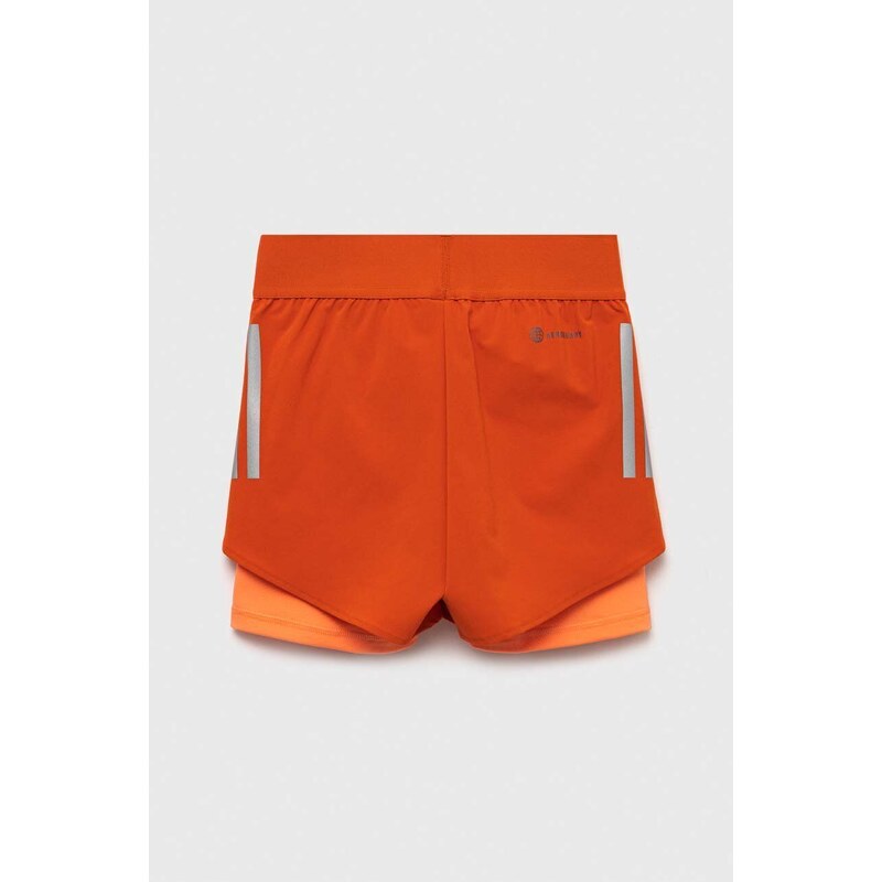 Detské krátke nohavice adidas G RUN 2in1 SHO oranžová farba, s potlačou, nastaviteľný pás