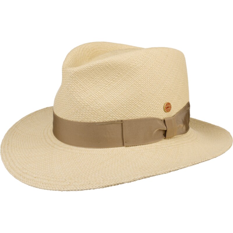 Luxusný panamský klobúk Fedora Bogart s béžovou stuhou - ručne pletený, UV faktor 80 - Ekvádorská panama - Mayser Colmar