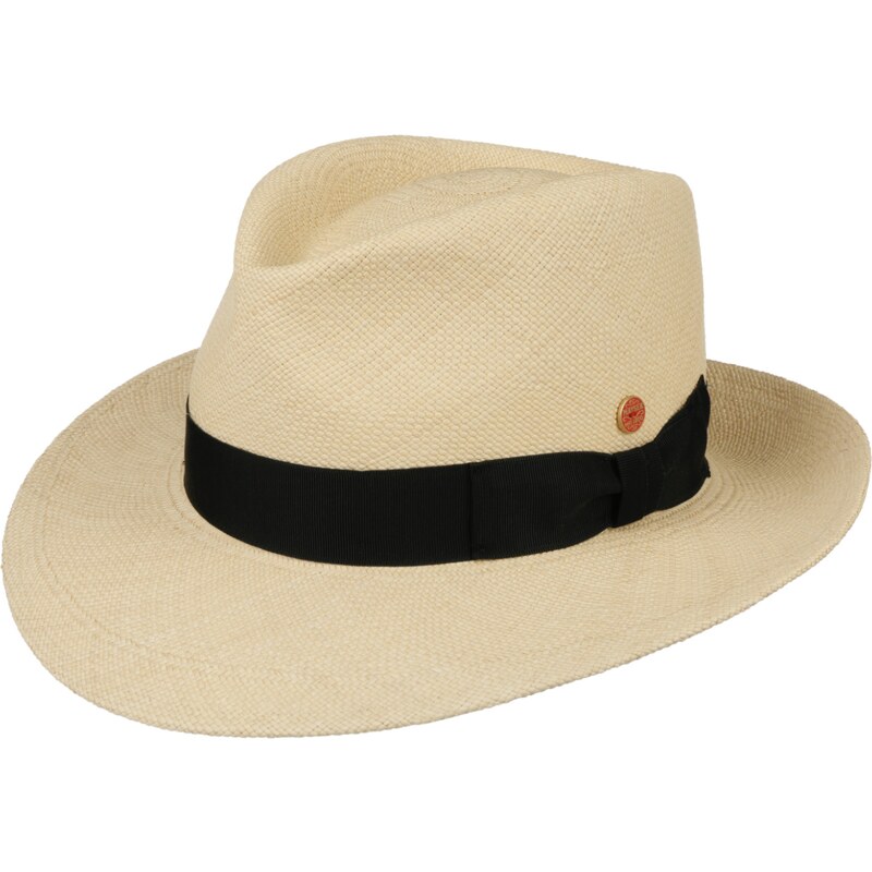 Luxusný panamský klobúk Fedora Bogart s čiernou stuhou - ručne pletený, UV faktor 80 - Ekvádorská panama - Mayser Colmar
