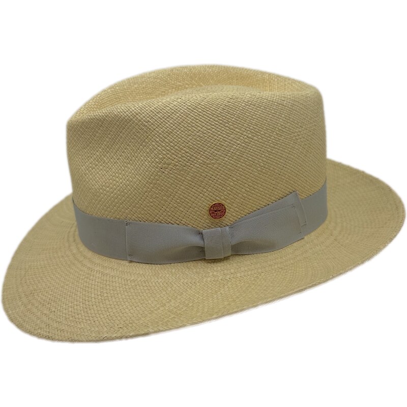 Luxusný panamský klobúk Fedora Bogart so šedou stuhou - ručne pletený, UV faktor 80 - Ekvádorská panama - Mayser Colmar