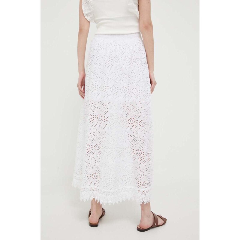 Bavlnená sukňa Guess biela farba, maxi, áčkový strih