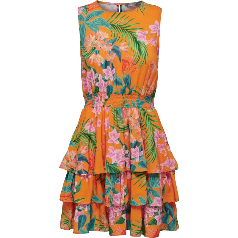 ONLY Letné šaty 'TROPICA' zelená / orchideová / oranžová / grenadínová