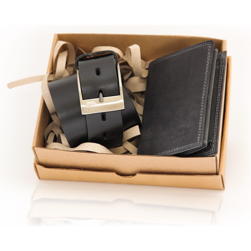 Pánsky darčekový set čierny opasok Santos Klasik + kožená peňaženka čierna A - 90