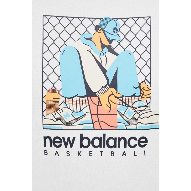 Mikina New Balance pánska, béžová farba, s kapucňou, s potlačou