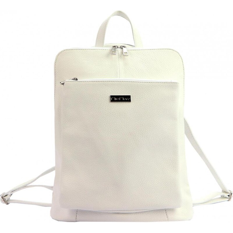 Kožený dámsky módny batôžtek s čelným vreckom MiaMore krémový 43587586