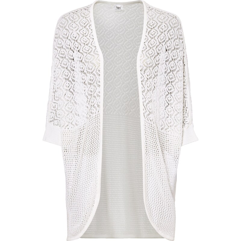 bonprix Dlhý pletený sveter s dierkovaným vzorom, farba biela 44740311