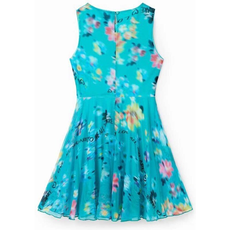Dievčenské bavlnené šaty Desigual tyrkysová farba, mini, áčkový strih