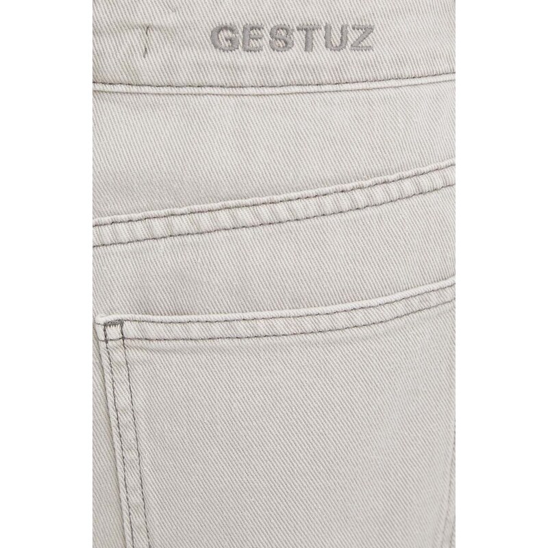 Rifľová sukňa Gestuz šedá farba, mini, rovný strih