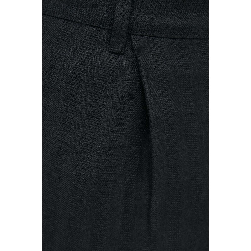 Ľanový odev Emporio Armani čierna farba, jednofarebná