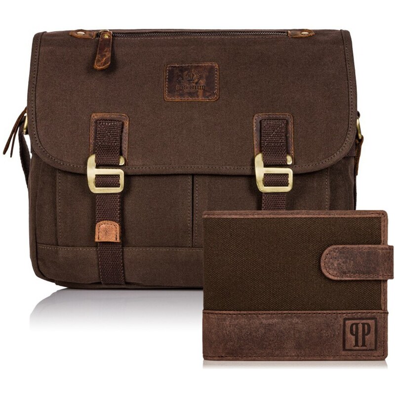 PAOLO PERUZZI Pánska taška + peňaženka ZUP-18-BR | hnedá ZUP-18-BR 42131632