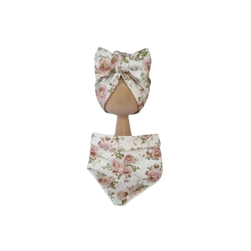 ZuMa Style Detská čiapka (turban) a šatka - dievčenský kvetovaný set - 58 cm, biela