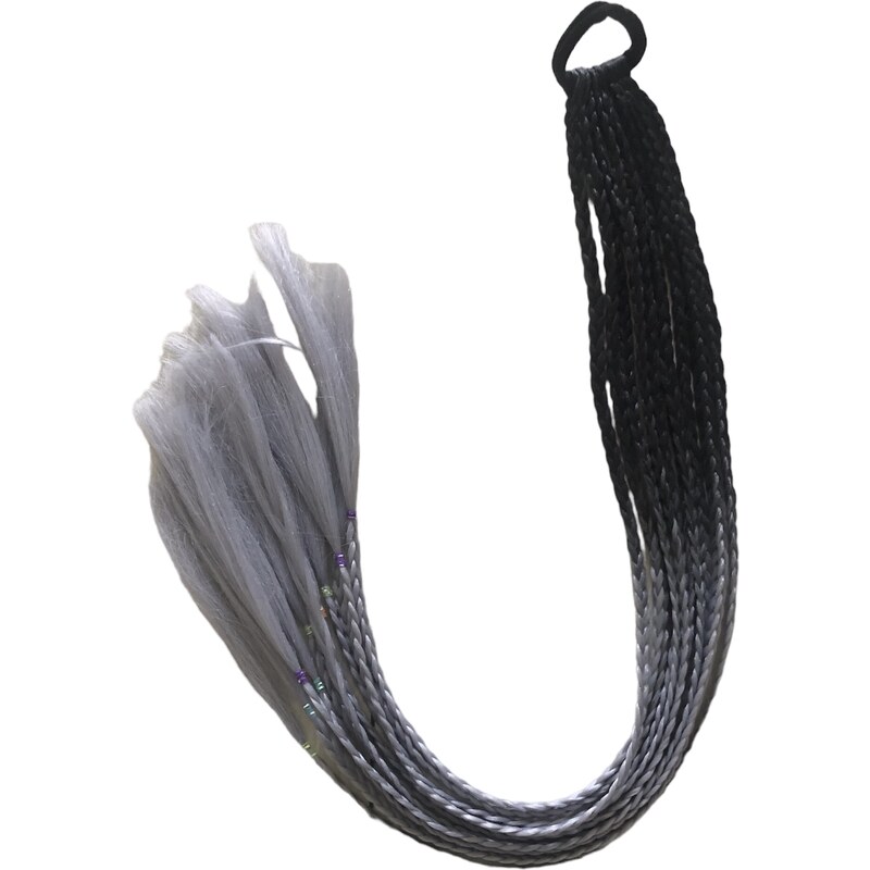 Kanekalon braid copíky na gumičke- čierno sivé K15