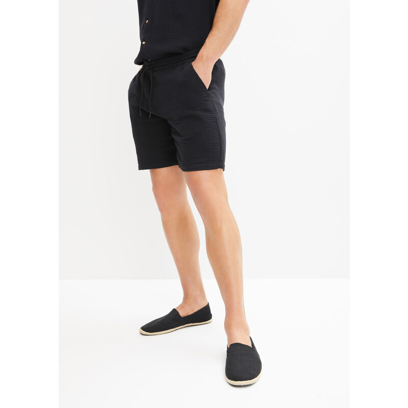 bonprix Mušelínové dlhé šortky, Regular Fit, farba čierna 44796131