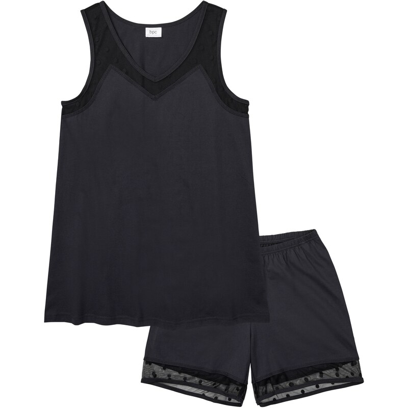 bonprix Krátke pyžamo s čipkou, farba čierna 44796768